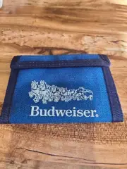 Vintage Budweiser Clydesdale Nylon Wallet Blue Tri-Fold Valcro Closure Beer