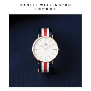 【Daniel Wellington】DW 手錶 Classic Canterbury 40mm細紋藍白紅織紋錶-玫瑰金框(DW00100002)