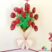 Handmade Red Rose Bouquet 3D Pop Up Card