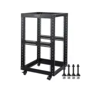 RIVECO 18U Open Frame Server Rack with Brake Casters- Heavy Duty 4 Post Quick...
