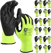 Shield Right 12 Pack HiVis DuraFlex Sandy Nitrile Work Gloves,13 Gauge High Visiblity Nylon, Heavy Duty Grip, Comfort Fit, Protective & Durable, Machine Washable, Safety Work Gloves