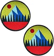 2 Pieces Mountain/Sun/Forest Tactical Patch Military Hook & Loop Embroidered Applique Emblem Patch for Clothes Bags Backpack Uniform Vest Outdoor Sport Jersey Biker