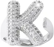 [HUASAI] Gold Initial Ring for Women 14K Gold Plated Rhinestone Initial Rings Chunky Ballon Letter Ring Open Adjustable Puffy Initial Ring Personalized Birthday Jewelry Gifts Trendy Stuff