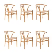 Ark Wishbone 6pc Set Dining Chair Replica Hans Wenger Beech Timber Wood Natural