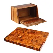 Davis & Waddell Wooden End Grain Cutting Board and Bread Box with Board Lid