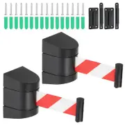 2Pcs Wall Mount Band Barrier, 16.4 Ft Black Case Red White Belt