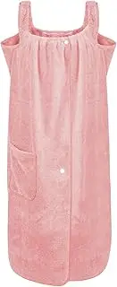 [PURFUN] Women's Towel Wrap with Straps Coral Fleece Highly Absorbent Shower Towel Off Shoulder Wearable Bathrobe Beach Spa Gym Towelling Robe Body Cover Up Bath Skirt with Pocket Dressing Gown Sling Pajamas