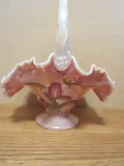 Beautiful Pink Fenton Tulip Basket Celebrating 95 Years - Heavy - New