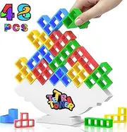 48pcs Tetra Tower Game, Swing Tetris Tower Stacking Block Toys, Puzzle Stack Attack Game, Family Board Games for Kids & Adults, Essential for Team & Party Games