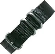 [time+] 20mm, 22mm, 24mm 5-Ring NATO Zulu Seat Belt Nylon Military Watch Strap All Black PVD