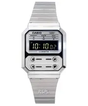 Casio Vintage Digital Alarm Illuminator Stainless Steel A100WE-7B Unisex Watch