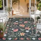 Indoor Outdoor Area Rug ft, Large Floral Patio Rugs for RV 6x9 Black/Navy