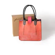 Fashion Womens Bag Made of Genuine Leather with Hand Stitching and Multi Colour Splicing