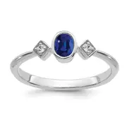 Solid 14k White Gold Oval Bezel Simulated Sapphire and CZ Ring