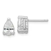 Sterling Silver Cheryl M Rhodium-Plated Brilliant-Cut Pear Shaped Cz With Pave Gallery Post Stud Earrings