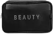 [Generic] Mesh Travel Toiletry Bag, Transparent Standing Pouch, Portable Shaving Washing Kits Organizer, Personal Care Trip Case (Black, Size L)