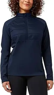 [32 Degrees] Women's Mixed Media Half Zip Pullover Jacket, Black