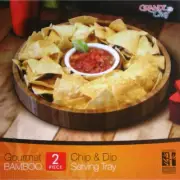 New in Box 2-Pieces - 12" Chip and Dip Bamboo Serving Tray With Ceramic Bowl