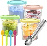 4 Pack Ice Cream Tubs for Ninja Creami, Stackable Ice Cream Pints Container Compatible with NC301/NC300/NC299AMZ/CN301CO Series, Ice Cream Storage Cup with Lids and Scoops for Home Kitchen (C)