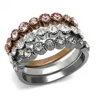 Pink & Clear Coffee Mocha Light Black Tone Plated Eternity Band Ring 3 Ring Set