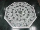 18" Marble side Table Top semi precious stones Inlay handmade art