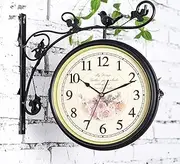 Double Sided Wall Clock,Outdoor Garden Clock Train Station Clock Vintage Wall Mounted Clock Outdoor Garden,Silent Bell Sided
