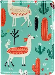 [CWAGFEQZ] Travel Passport Holder,PU Leather Passport Case,Passport Book,Cartoon Llama Green Desert