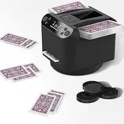 Automatic Card Shuffler & Dealer Machine, 360° Degree Rotating Card Dealer Machine with 4 Wireless Dealer Buttons, Rechargeable Card Dealing & Shuffing Machine for UNO, Blackjack, Texas Hold'em(Black)
