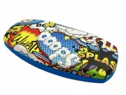 NEW Comic What Ooops Multicolored Hard Metal Clamshell Eyeglasses Case Blue