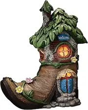 TERESA'S COLLECTIONS Boot Fairy House Garden Statues with Solar Outdoor Light, Resin Fairy Garden Accessories Outdoor Green Lawn Ornaments Patio Yard Decor for Dad, 8.5"