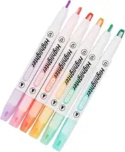 DOITOOL 6Pcs Double Ended Highlighter Pen Chisel Fine Tips Clear View Design Pastel Colors for Easy Reading for Students Office Use