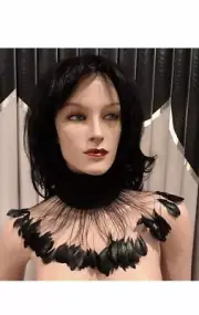 NORA ATALLAI WOMEN PEACOCK FEATHER COLLAR W/ HOOKS ON THE BACK GORGEOUS. FRANCE
