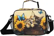 Insulated Lunch Box Toyger Cat Sunflower for Women Men - Ideal for Work, Picnics - Includes Adjustable Shoulder Strap