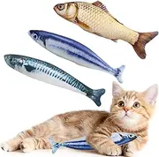 Mumoo Bear Catnip Toys 3 Pack Simulation Fish Shape Realistic Fluffy Catnip Doll Interactive Pets Pillow Chew Bite Supplies for Cat Kitten Kitty, Assorted, Qdy Catnip Toys