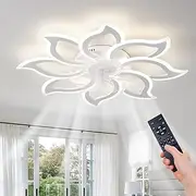 GEADI Ceiling Fan with Light and Remote Control, Modern LED Dimmable Ceiling Fan with 6 Speeds 3 Light Color Flush Mount Ceiling Lamp for Bedroom, Kitchen, Dining Room (White, 94cm