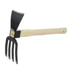 Dual-Purpose Hoe With Short Wooden Handle, Handheld Garden Tool 2 in 1 Rake F8J2
