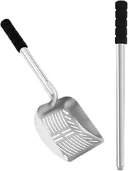 Adjustable Fireplace Scoop, Stainless Steel Cat Litter Shovel, Charcoal Shovel, Hollow Out Ash Sifter for Wood Stove, and Fire Pit, Heat Resistant Metal Coal Scoop with Ergonomic Handle.