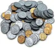 110 Pcs plastic coins Resources Play Money: Assorted Coins
