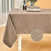 Mebakuk Rectangle Table Cloth Linen Farmhouse Tablecloth Waterproof Anti-Shrink Soft and Wrinkle Resistant Decorative Fabric Table Cover for Kitchen (Flaxen, 60" x 144" (12-14 Seats))
