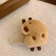 Capybara Chenille Hair Clamp / Hair Clip / Scrunchie (Various Designs) Snap Clip - Left Side - Khaki - One Size