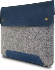 MegaGear Genuine Leather and Fleece MacBook Bag for 15 & 16 Inch - Dark Blue