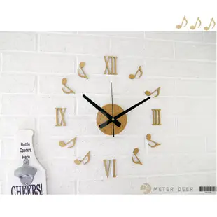 創意 立體 壁貼 時鐘 DIY 靜音 掛鐘 音符 羅馬數字造型 金屬金 金屬銀 音樂風格 牆面裝飾 設計 時鐘-米鹿家居