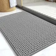 YUTA Chenille Bathroom Mat Rubber Backing Bathroom Rugs Non Slip-Super Absorbent Bath Mats for Bathroom Floor, Shower, Sink, Vanity, 40x60cm Grey