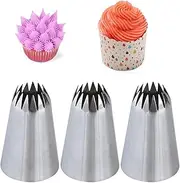 6B Piping Tip, Large Pastry Tip, Open Star Icing Tip, Seamless French Star Tip for Piping Eclairs, 3 Pcs