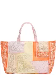 Arizona Love Cabas Bandana Patchwork Cotton Tote, Tote Bag, Handmade - Orange One Size