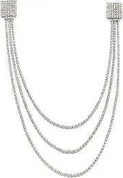 [Izpack] Rhinestone Geometric Tassel Lapel Brooch Pin Long Chain Multi-Layered Full Of Crystal Square Pins Clip Dress Sweater Collar Jackets Suit Brooches Pins Fashion Jewelry Gifts for Women Girls Accessories, Metal, cubic zirconia