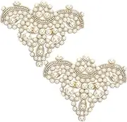 YOSADIER 2Pcs Pearl Applique Patches for Clothing DIY Decoration Handmade Beaded Design for Shoes Hats and Accessories for Tailor Shops and Home Crafting