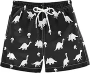 [RPLIFE] Swimming Trunks for Kids, Anti Chafe Swim Trunks for Boys 2 T, White Dinosaur White Mushrooms Black