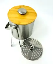 Lily's Home Stainless Steel Ice Bucket With Bamboo Lid Tongs and Strainer