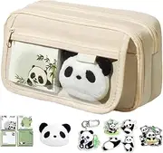 Panda Pencil Case, Large Capacity Pencil Pouch, Large Panda Pencil Case with Compartments, Pen Holder Stationery Organiser, Pencil Storage Box for Girls, Creamy, Refer to description, Unisex